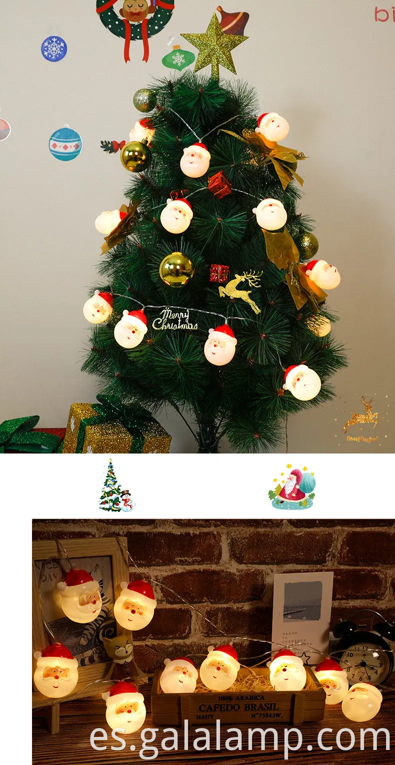 Coloridas luces de cuerda LED festivas con Santa Claus y Snowman